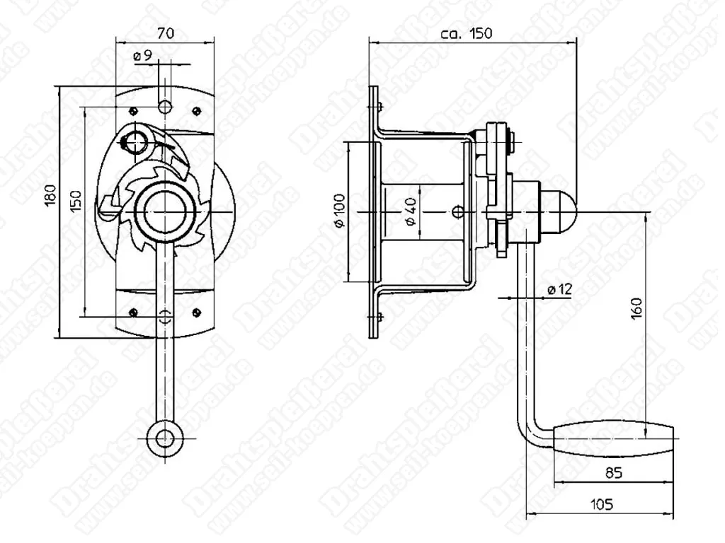 Handseilwinde - Stahl Zuglast max. 1t - ohne Seil