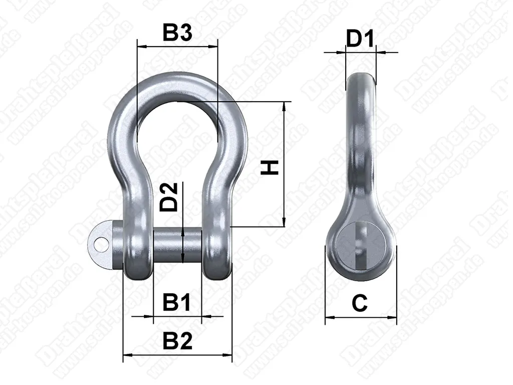 Schäkel, hochfest, geschweifte Form, mit Augbolzen: Schäkel